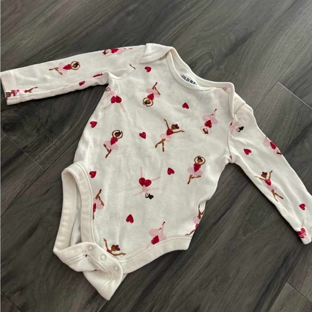 Old Navy Cream and Red Ballerina Print Onesie
